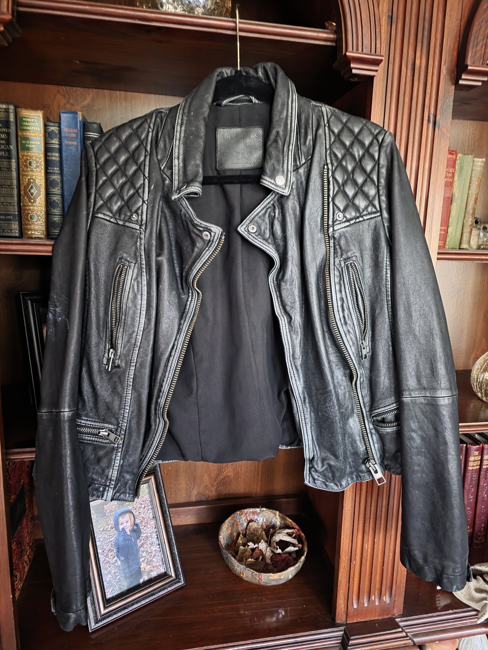 ALLSAINTS Black Quilted Leather Biker Jacket.